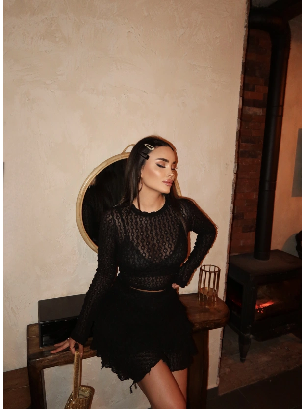 Siyah Dantel Kloş Etek Takım