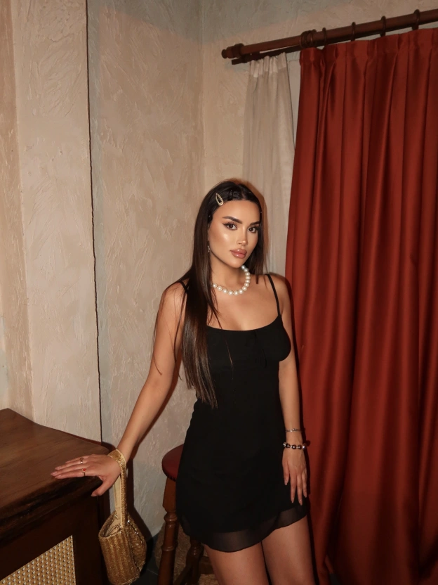 Siyah Kurdele Detay Mini Tül Elbise