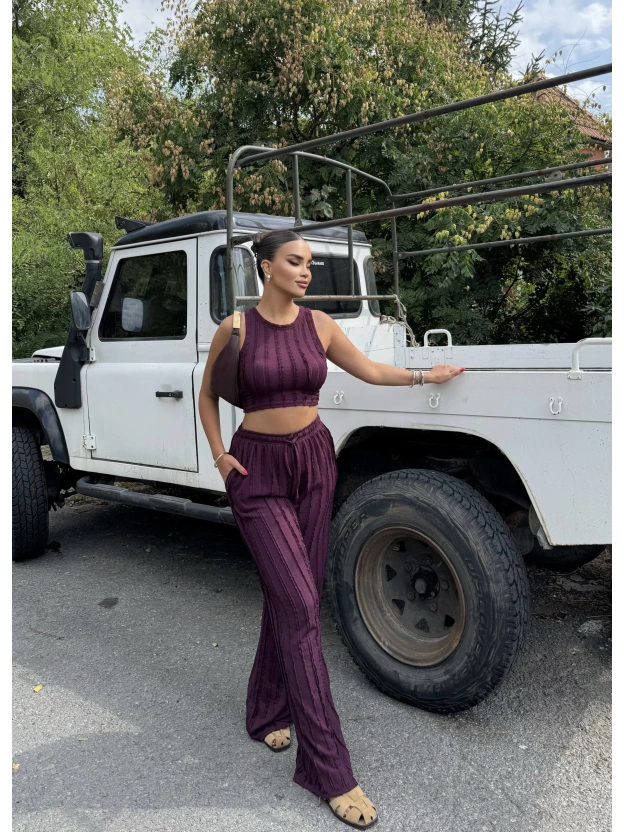 Mürdüm Dikiş Detay Kolsuz Alt Üst Takım