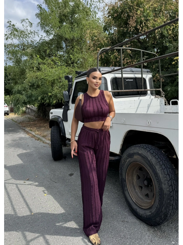 Mürdüm Dikiş Detay Kolsuz Alt Üst Takım