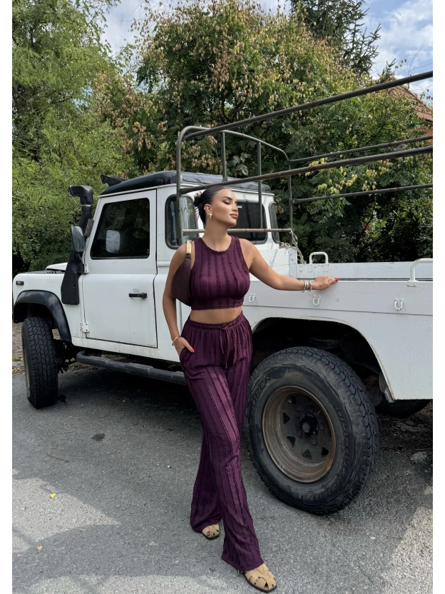 Mürdüm Dikiş Detay Kolsuz Alt Üst Takım