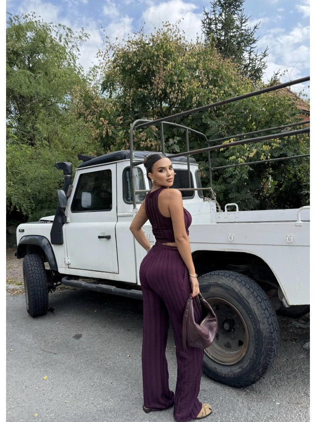 Mürdüm Dikiş Detay Kolsuz Alt Üst Takım