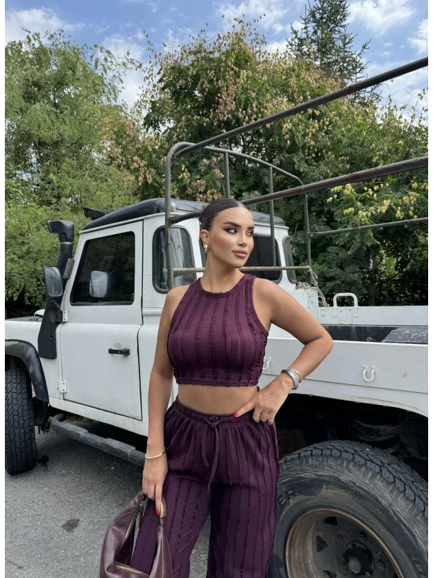 Mürdüm Dikiş Detay Kolsuz Alt Üst Takım