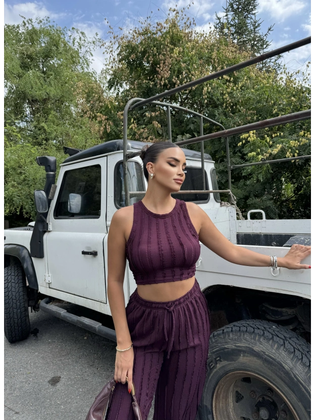 Mürdüm Dikiş Detay Kolsuz Alt Üst Takım