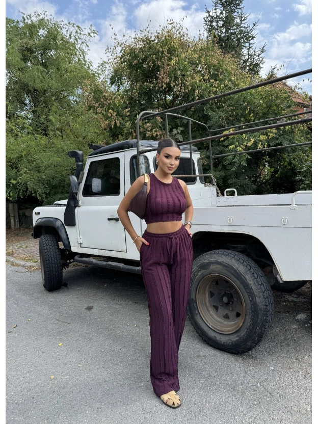 Mürdüm Dikiş Detay Kolsuz Alt Üst Takım