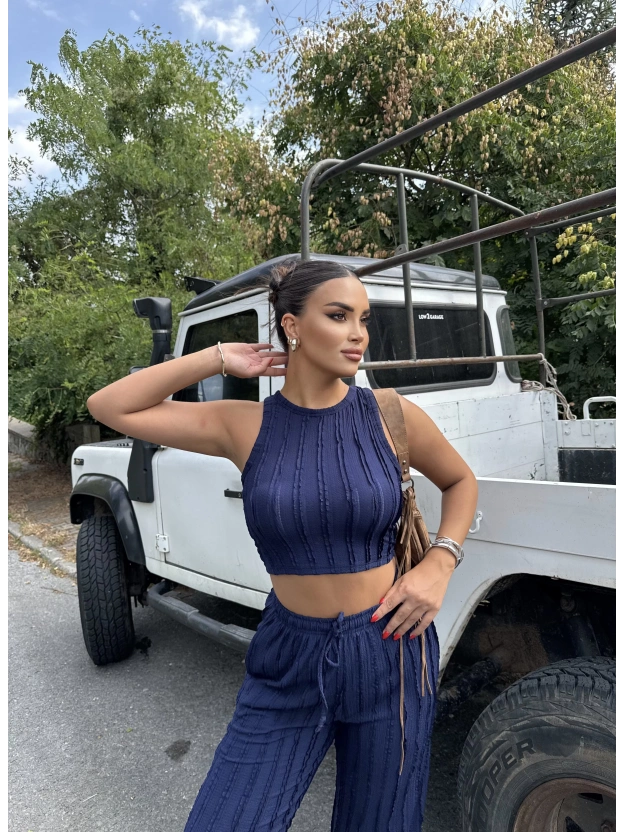 Lacivert Dikiş Detay Kolsuz Alt Üst Takım