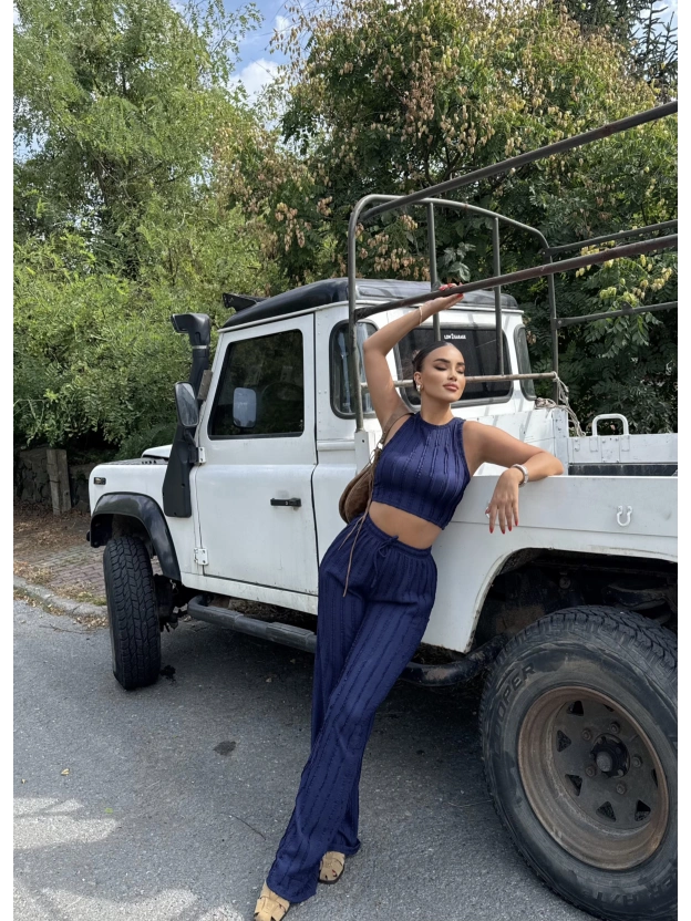 Lacivert Dikiş Detay Kolsuz Alt Üst Takım