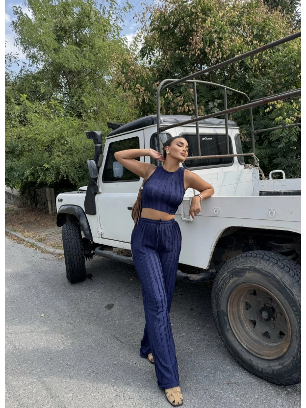 Lacivert Dikiş Detay Kolsuz Alt Üst Takım