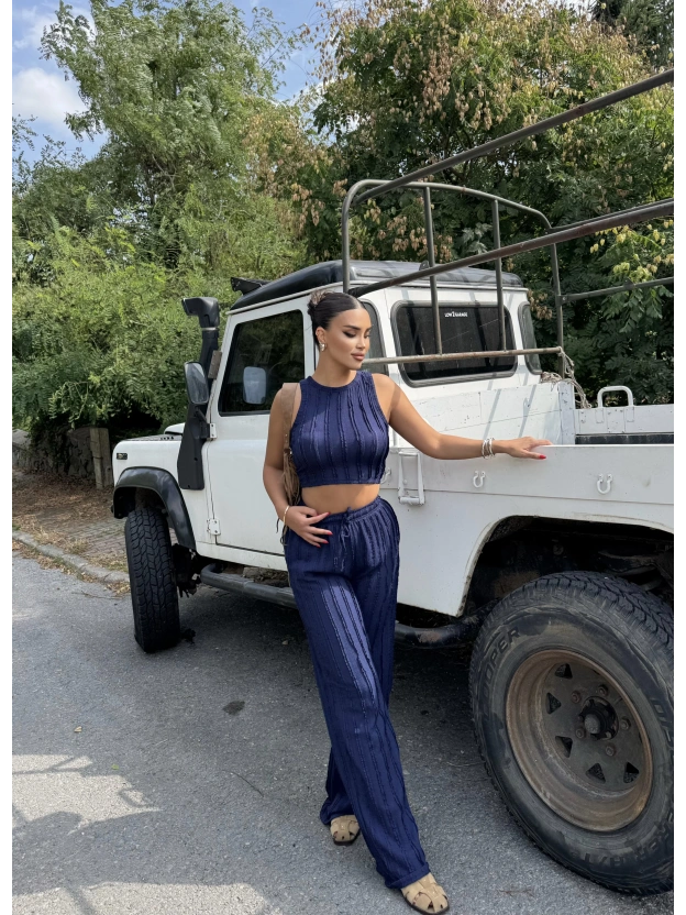 Lacivert Dikiş Detay Kolsuz Alt Üst Takım