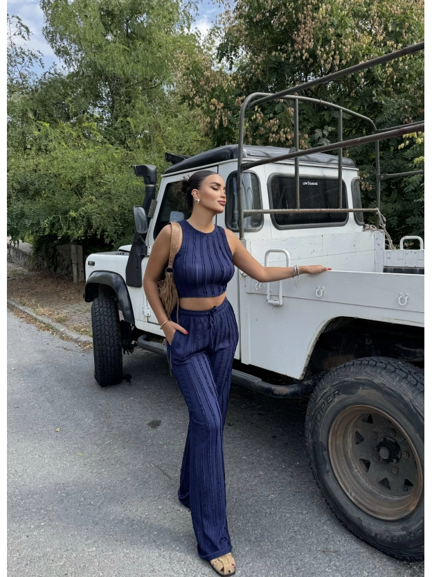 Lacivert Dikiş Detay Kolsuz Alt Üst Takım