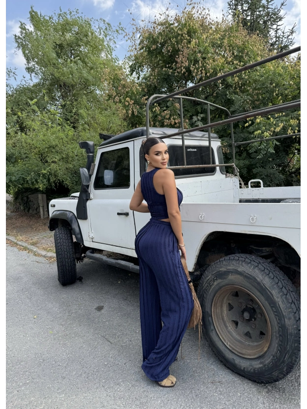 Lacivert Dikiş Detay Kolsuz Alt Üst Takım