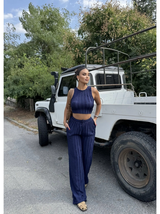 Lacivert Dikiş Detay Kolsuz Alt Üst Takım