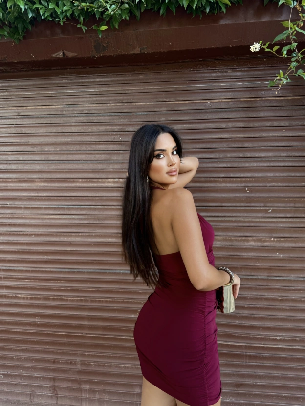 Bordo G Tokalı Boyundan Bağlamalı Mini Elbise