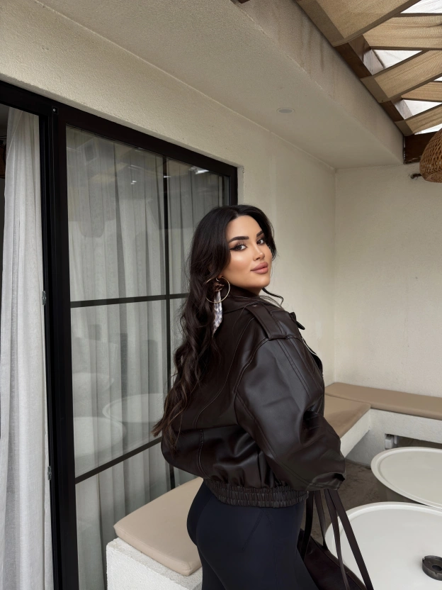 Kahverengi Deri Beli Lastikli Premium Ceket