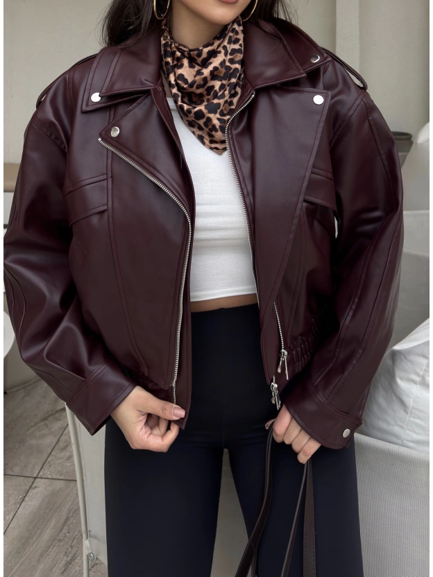 Bordo Deri Beli Lastikli Premium Ceket