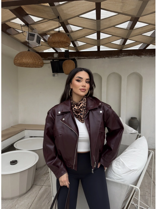 Bordo Deri Beli Lastikli Premium Ceket