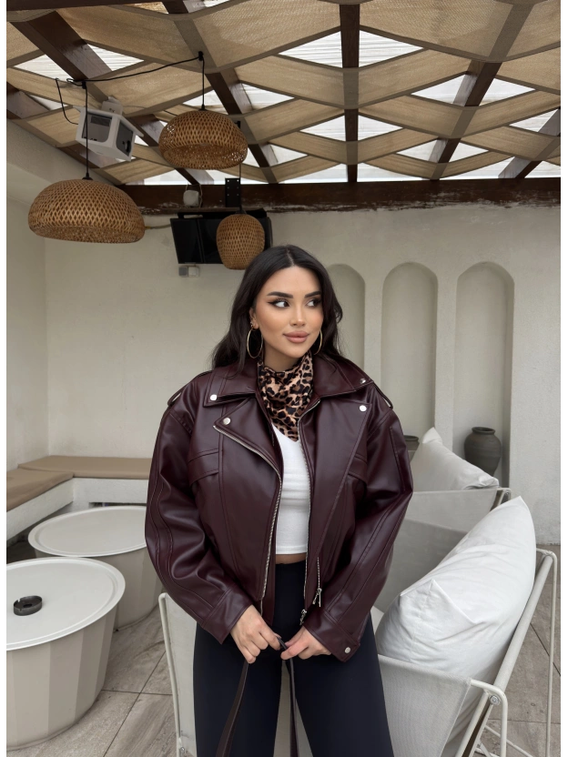 Bordo Deri Beli Lastikli Premium Ceket