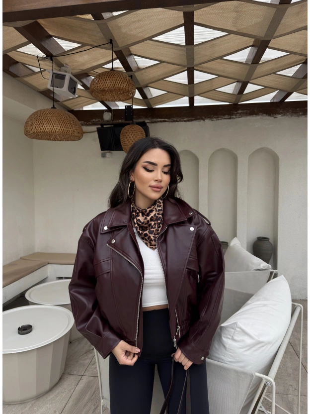 Bordo Deri Beli Lastikli Premium Ceket