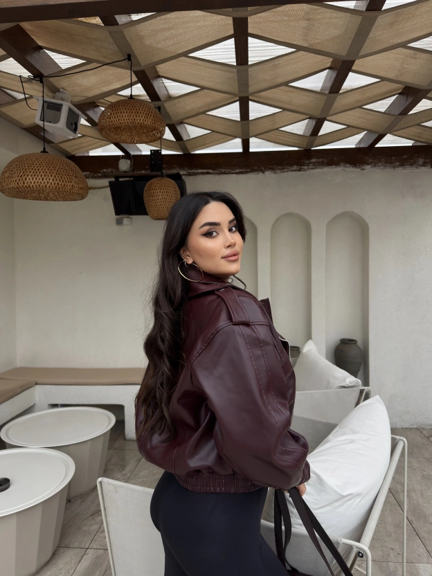 Bordo Deri Beli Lastikli Premium Ceket