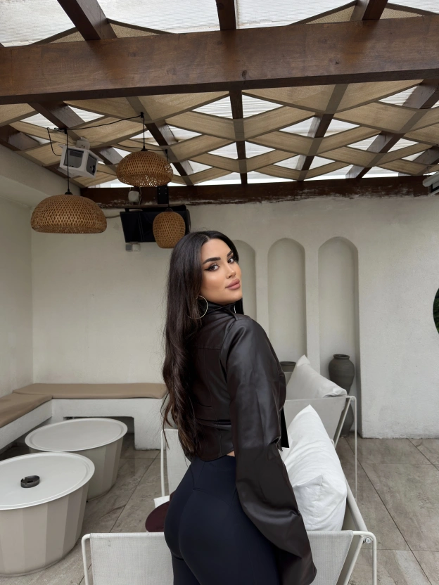 Acı Kahve Korse Detay Dik Yaka Deri Ceket