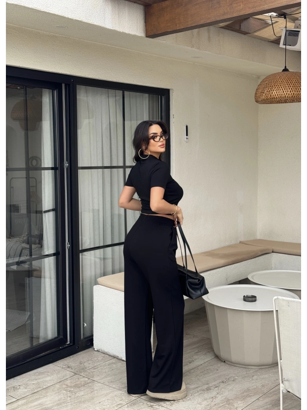 Siyah Polo Yaka Çift Fermuarlı Alt Üst Takım