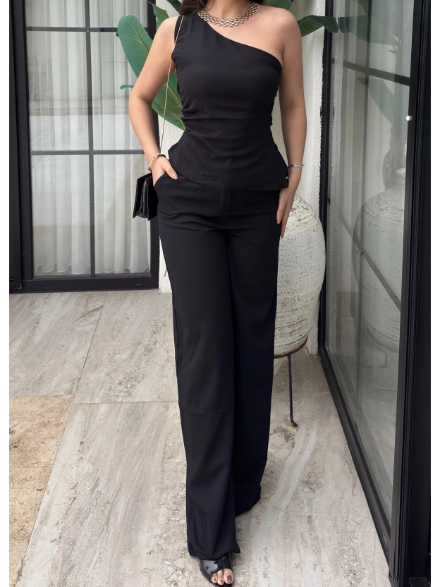 Siyah Tek Omuz Double Alt Üst Takım