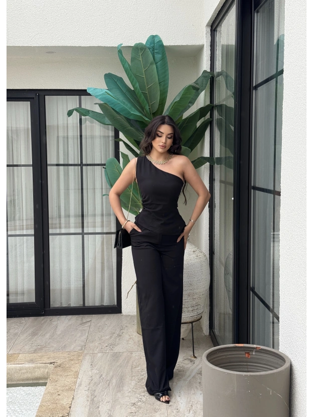 Siyah Tek Omuz Double Alt Üst Takım