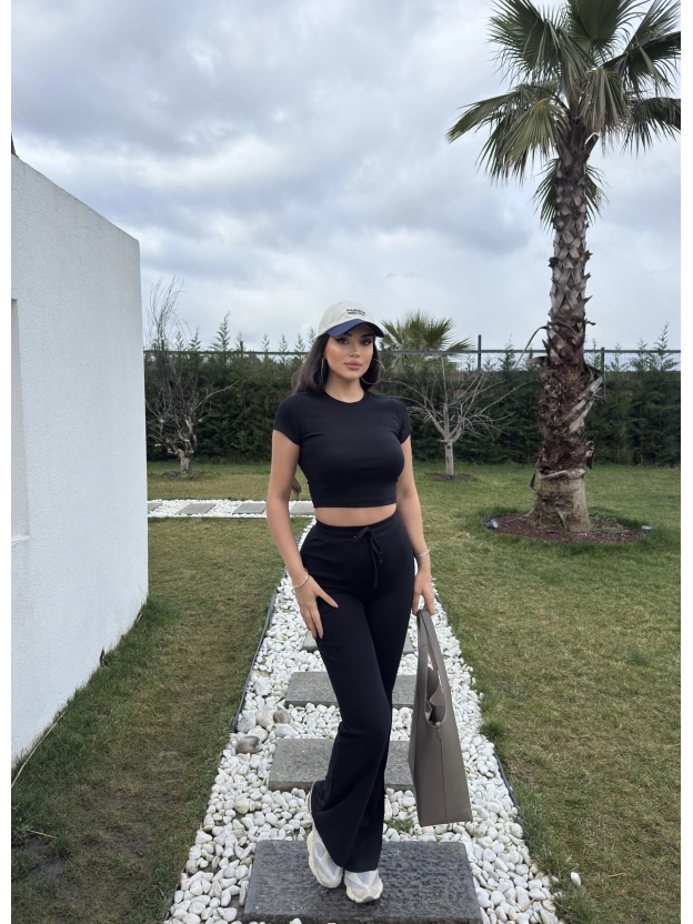 Siyah Kısa Kollu Brshk Tayt Pantolon Takım