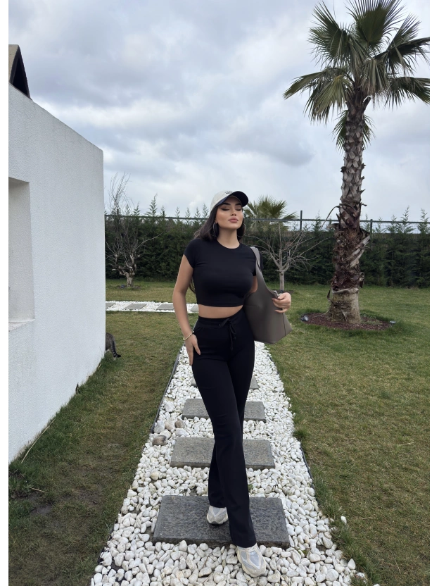 Siyah Kısa Kollu Brshk Tayt Pantolon Takım