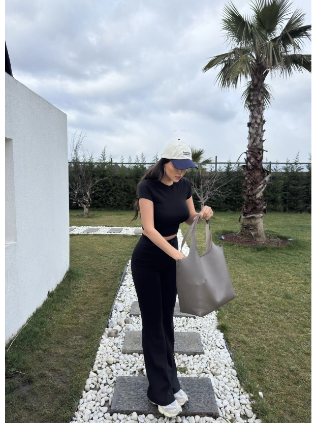 Siyah Kısa Kollu Brshk Tayt Pantolon Takım