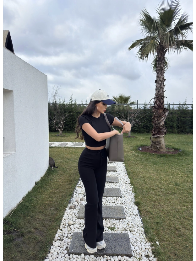 Siyah Kısa Kollu Brshk Tayt Pantolon Takım