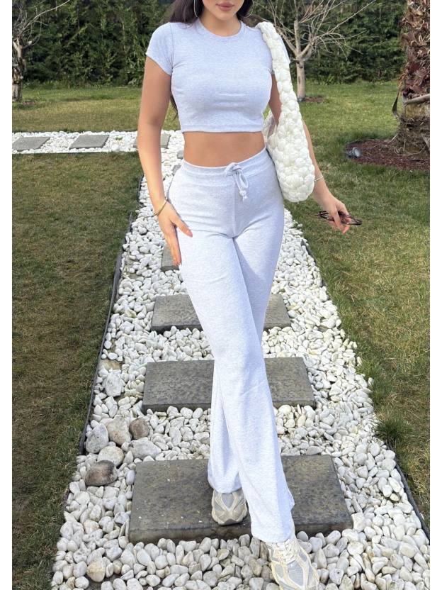 Gri Kısa Kollu Brshk Tayt Pantolon Takım