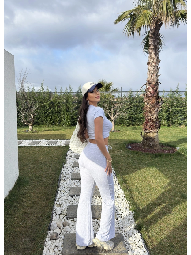 Gri Kısa Kollu Brshk Tayt Pantolon Takım