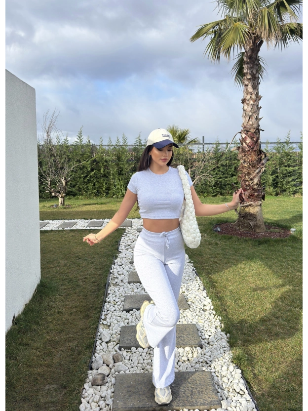 Gri Kısa Kollu Brshk Tayt Pantolon Takım