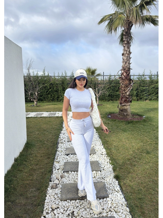 Gri Kısa Kollu Brshk Tayt Pantolon Takım