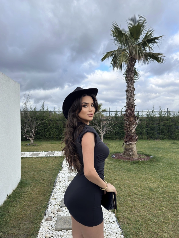 Siyah Dik Yaka Mini Elbise