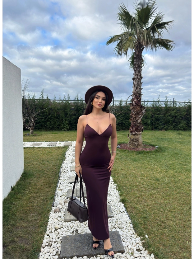 Mürdüm V Yaka Uzun Premium Elbise