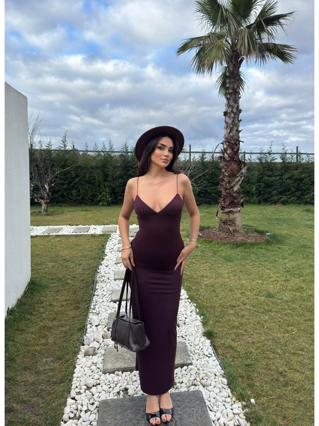 Mürdüm V Yaka Uzun Premium Elbise