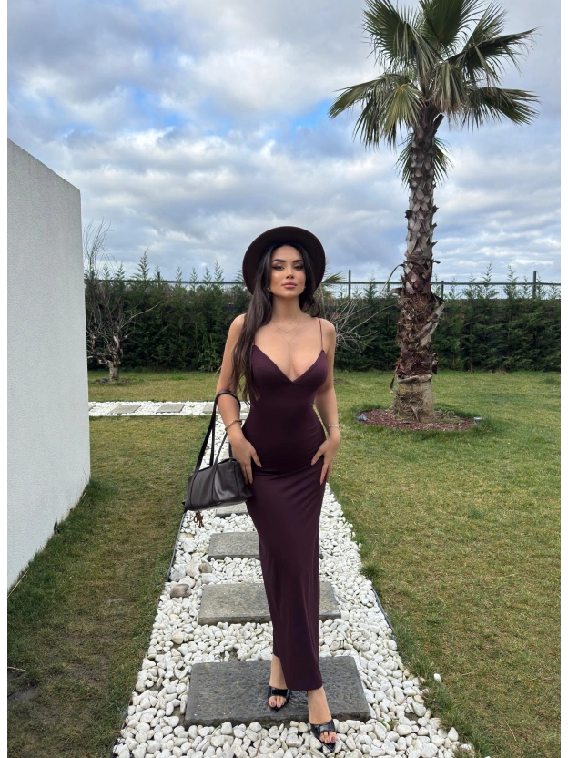 Mürdüm V Yaka Uzun Premium Elbise