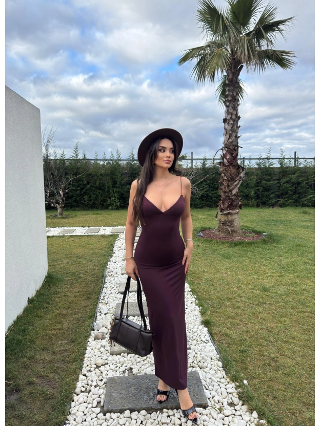 Mürdüm V Yaka Uzun Premium Elbise