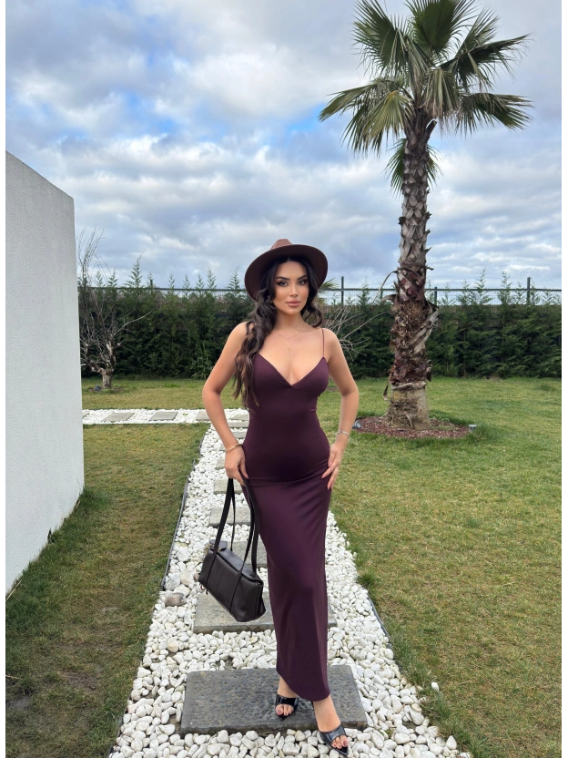 Mürdüm V Yaka Uzun Premium Elbise