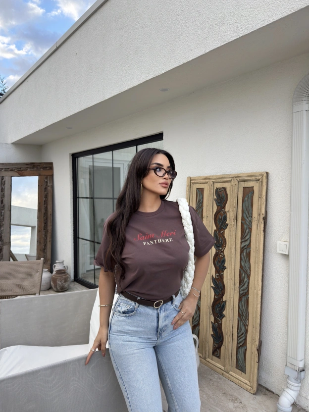 Kahverengi Baskılı Oversize Tshırt