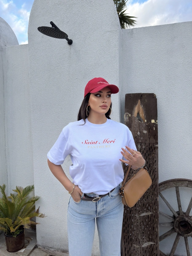 Beyaz Baskılı Oversize Tshırt