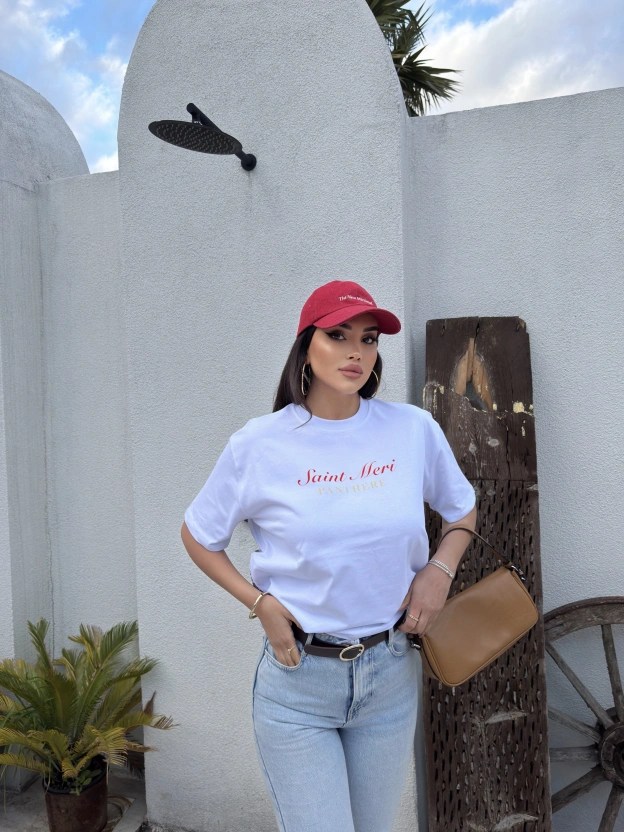 Beyaz Baskılı Oversize Tshırt