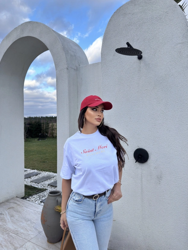 Beyaz Baskılı Oversize Tshırt