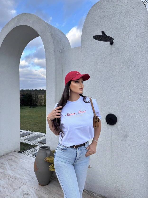 Beyaz Baskılı Oversize Tshırt