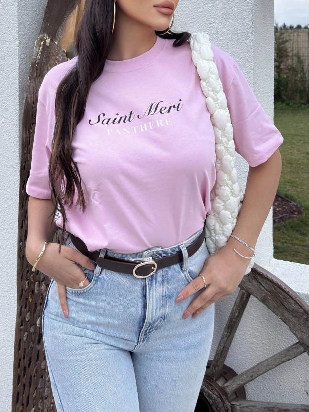 Pembe  Baskılı Oversize Tshırt