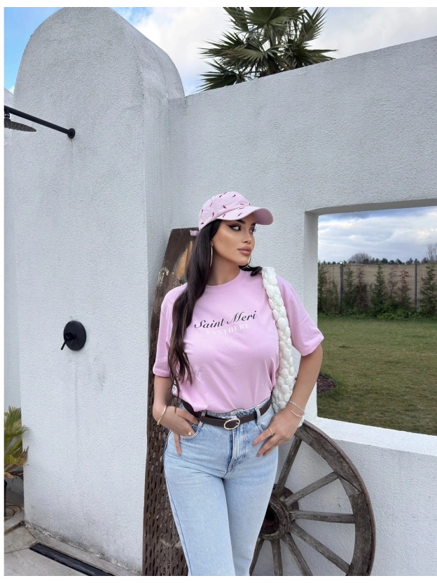 Pembe  Baskılı Oversize Tshırt