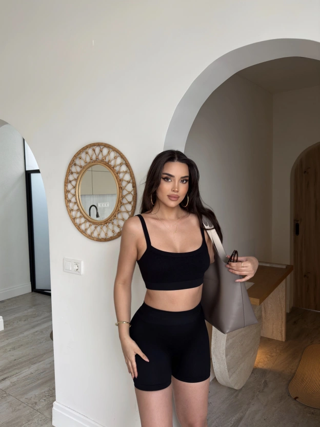 Siyah Fitilli Tayt Takım