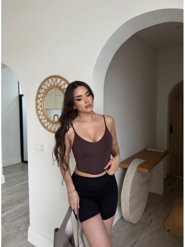 Kahverengi Gloplu Sırt Çapraz Büstiyer